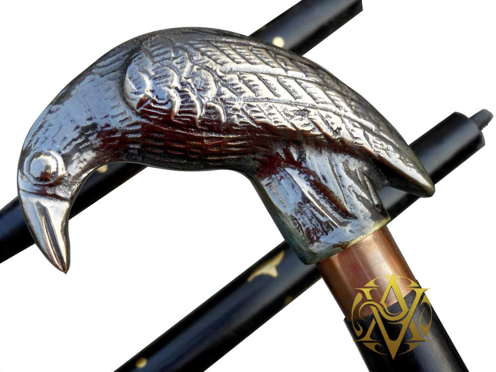 Victorian Walking Stick Brass Crow Handle Wooden Cane Knee Pain Supporter Gift For Men/Women, Antique, Black