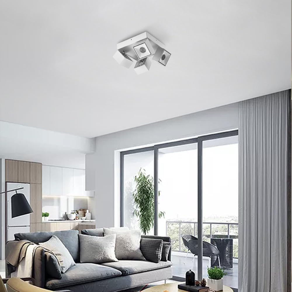 4-Light Ceiling Spotlight Square Fixed Track Lighting Fixture Adjustable Flush Mount Downlight, 360°+90° Rotation Directional Spotlights for Bedroom Office Gallery Picture