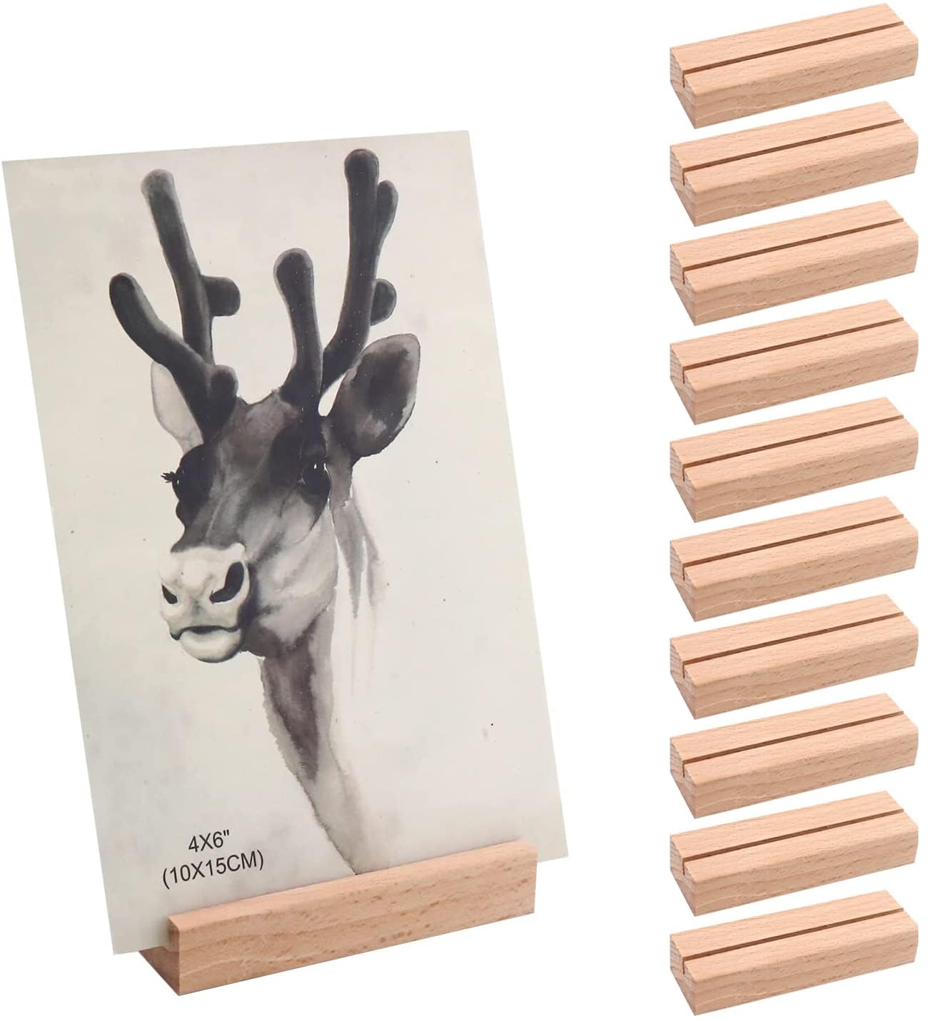 LONHCHI 10 soportes de madera para tarjetas de mesa, soporte para fotos de madera de haya maciza, cartón aturkarton boda, número de mesa para restaurantes, bodas, banquetes y fiestas (8 x 1,5 x 2,5