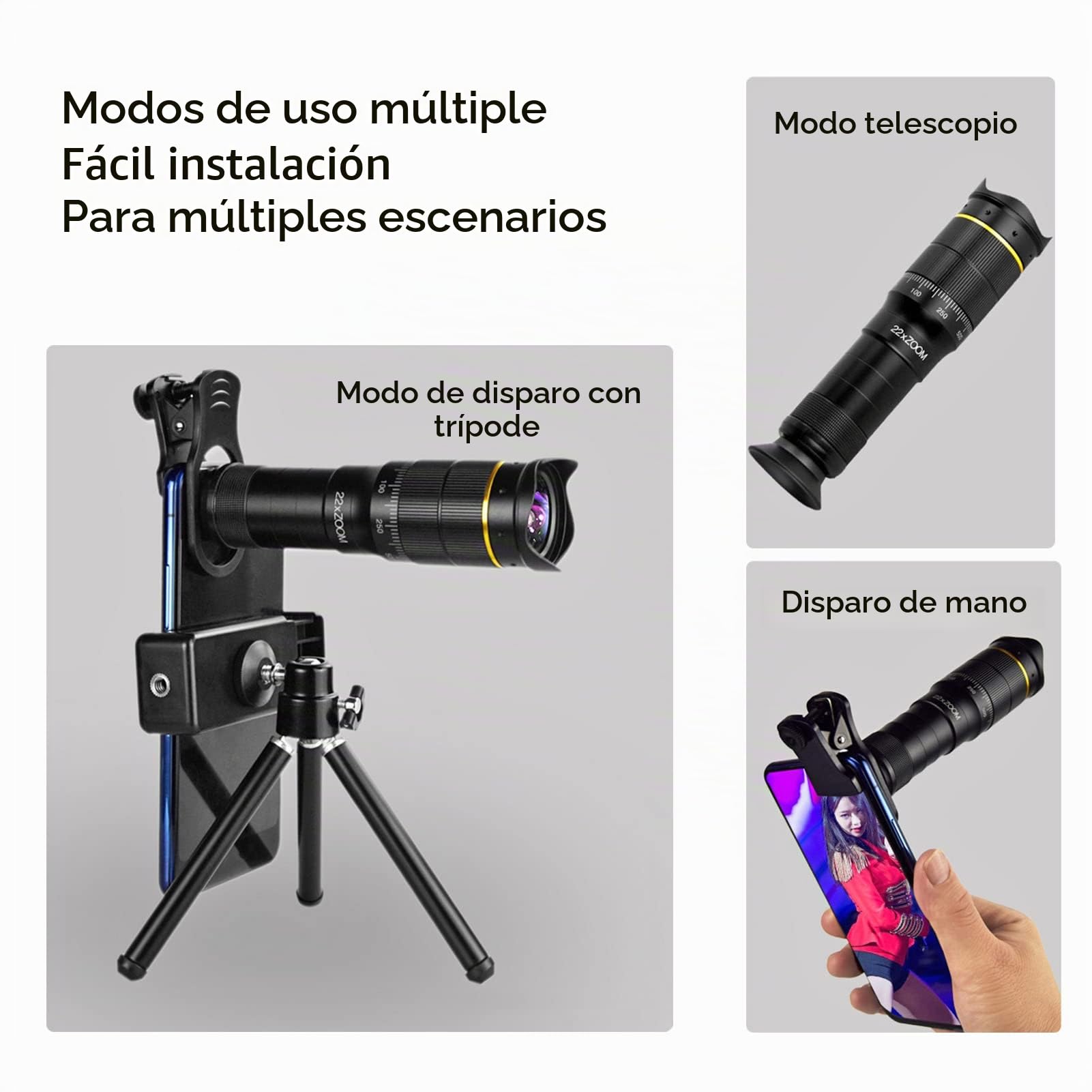 Lente de la Cámara del Teléfono Celular, Clip de Ajuste Doble en la Lente del Teléfono Celular con Aumento de 32X, Compatible con Ultra Gran Angular de 0.63X y Lente Ojo de