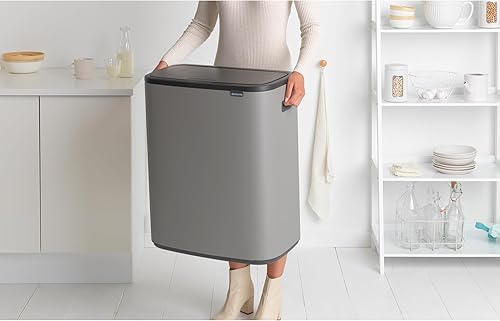 Vista 150 de Brabantia Bo - Cubo de basura – 1 cubo interior de 9.5 galones (acero mate FPP) cubo de basura para residuos/reciclaje, compartimento extraíble +