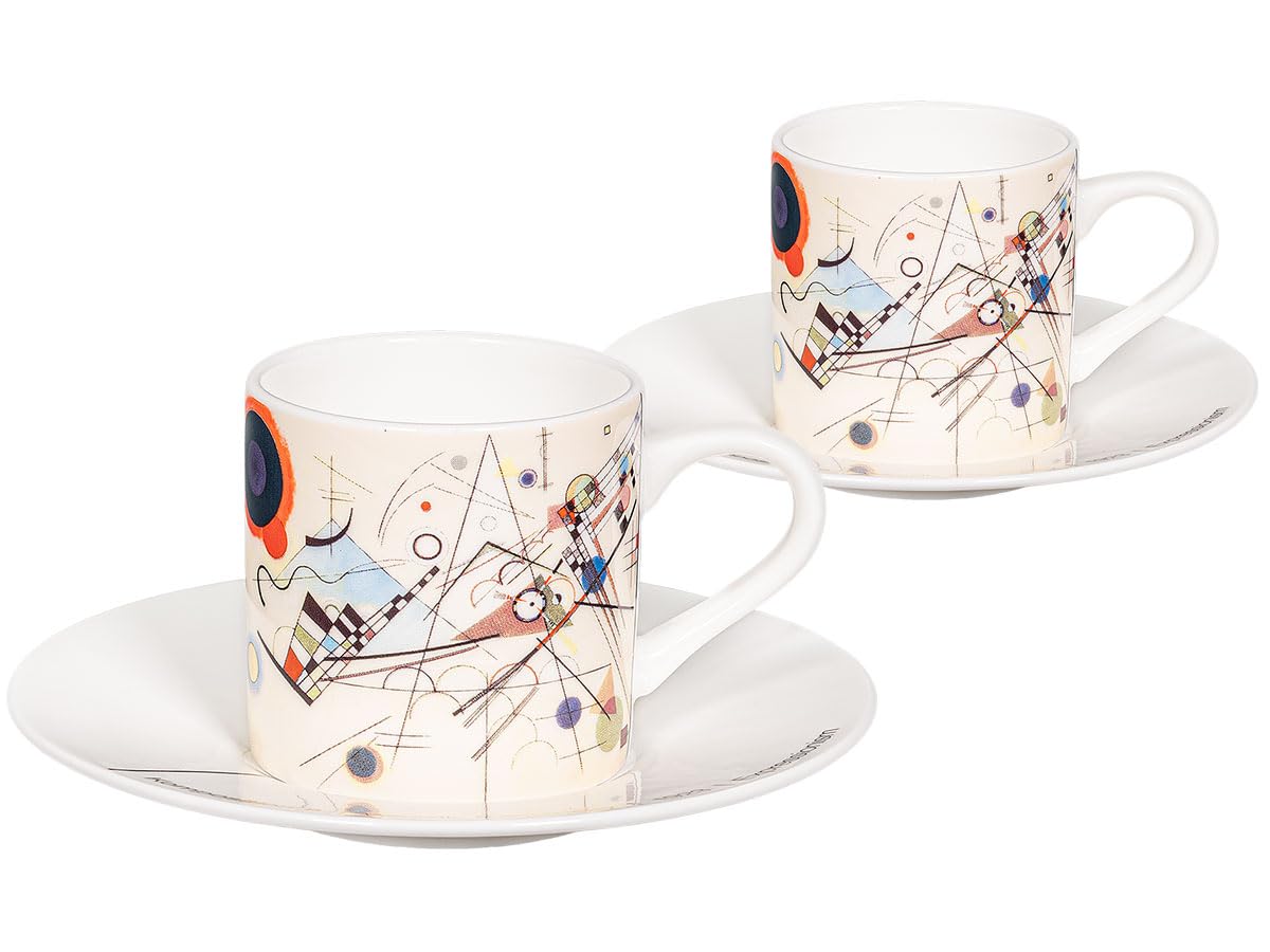 Könitz Espresso Tassen Set Kandinsky Komposition 8. Vier Kaffeetassen 65ml aus Fine Bone China Porzellan. Espressotassen modern, bunt