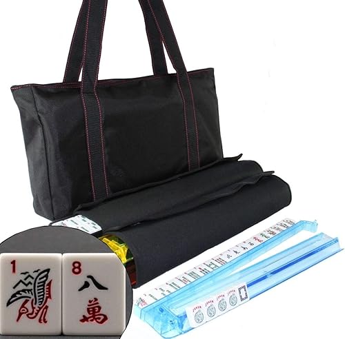 American Mahjong - Juego de bolsas impermeables de nailon negro con costuras rojas de 4 colores empujadores  estantes Western Mahjongg Travel Set