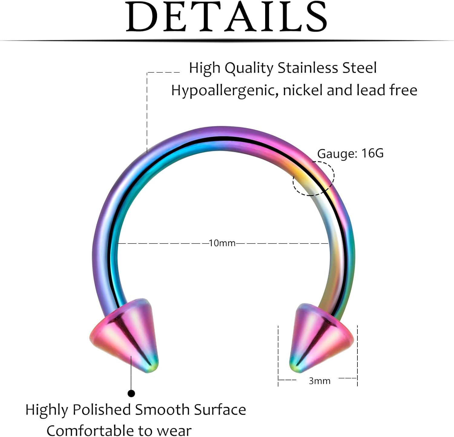 ONESING 20 Pcs 16G Lip Rings for Women Nose Piercing Jewelry Tragus Horseshoe Earrings Hypoallergenic Stainless Steel Pink 10mm - Image 3