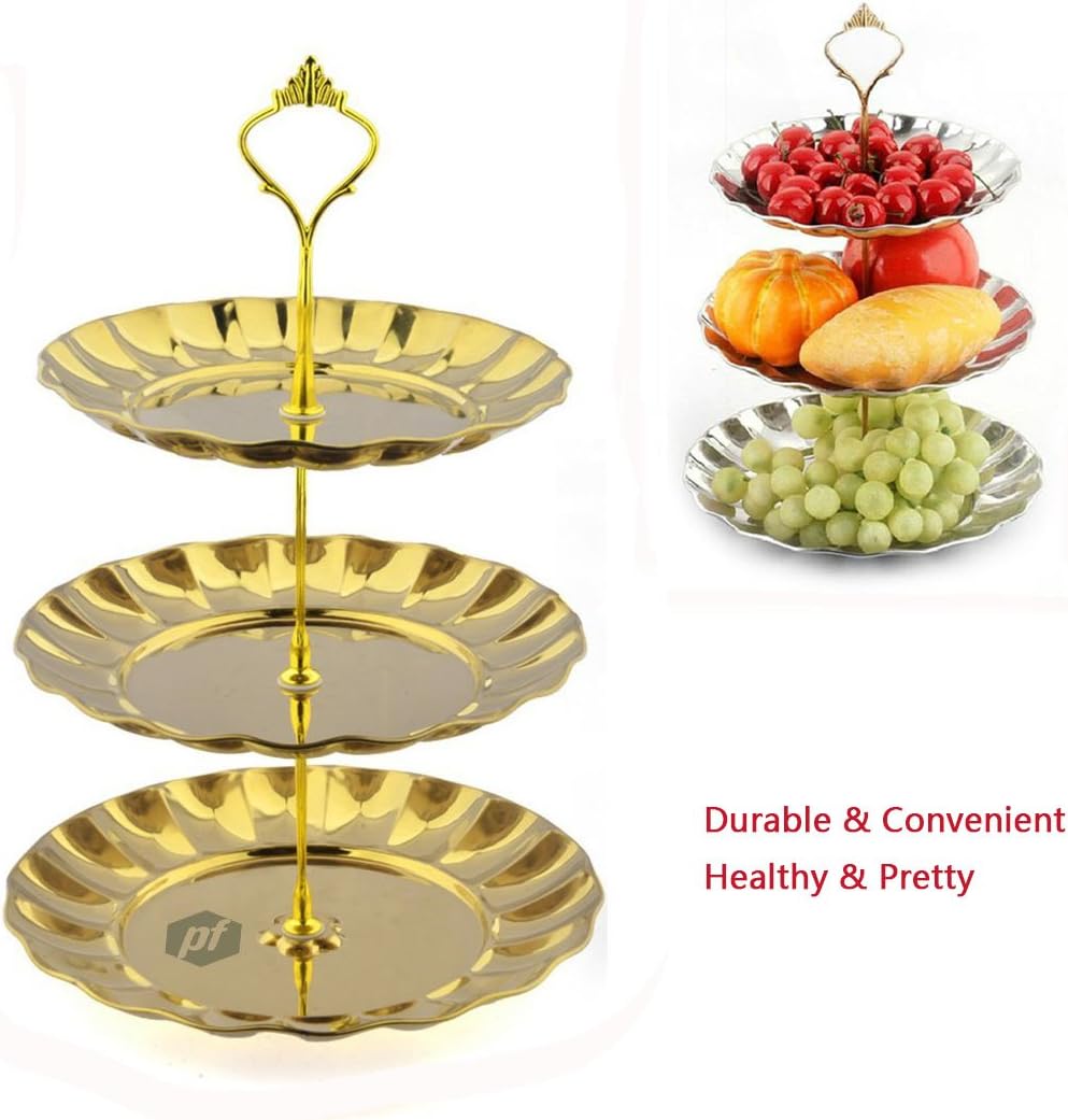 Fruit Stand, ITEBUSH 3-Tier Stainless Steel Plates Stand Fruits Cakes Desserts Stand for Wedding Home Gold Party Celebration