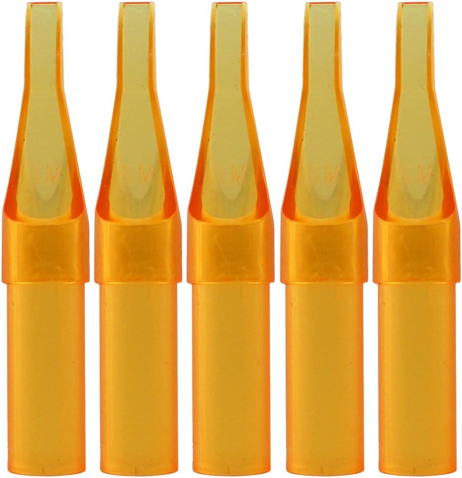 ITATOO 100pcs Tattoo Supply Sterile Tattoo Yellow Plastic Disposable Tattoo Tips -Round Flat/magnum Diamond Tips (7FT)