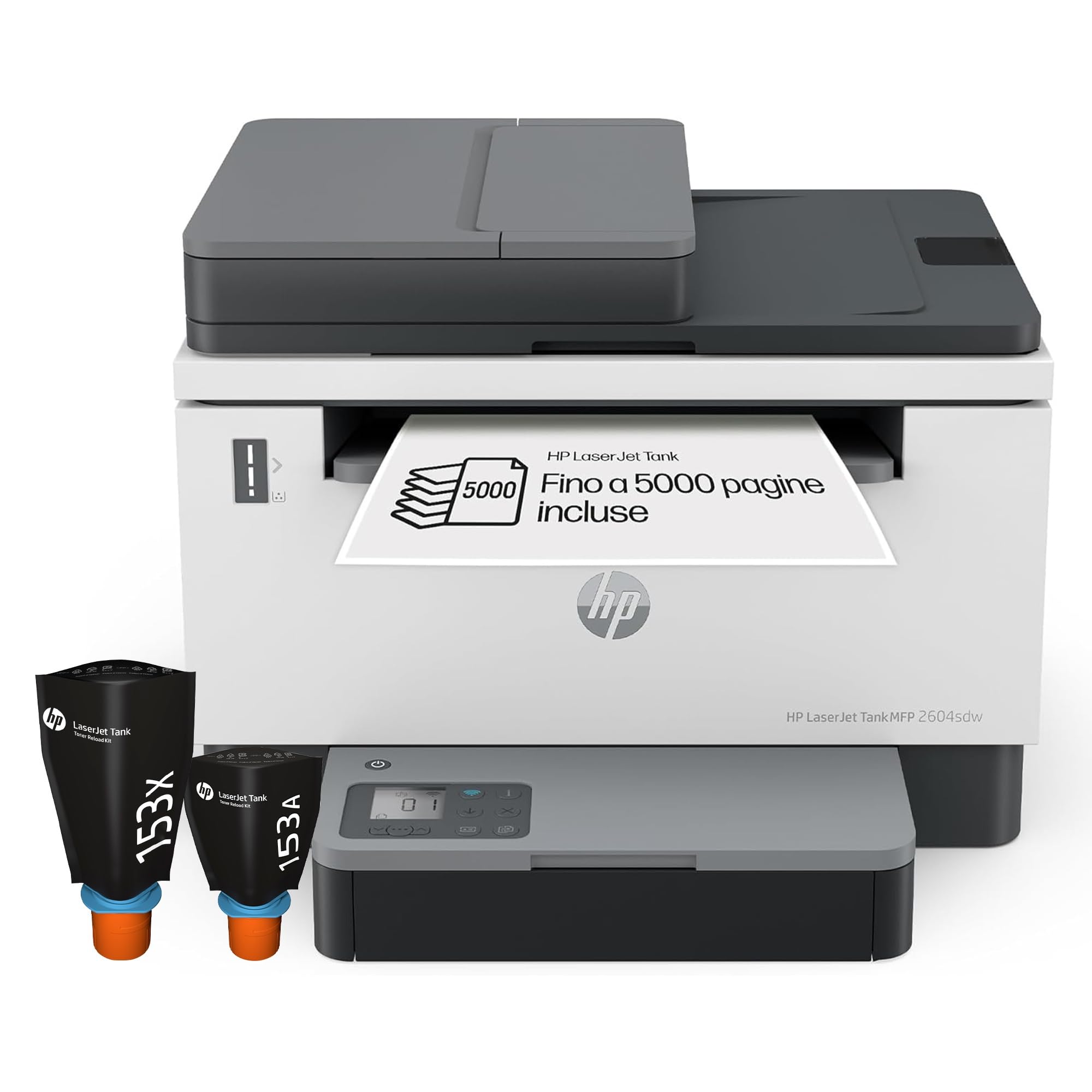 HP Laser Tank 2604sdw 381V1A Monocromatica Multifunzione Stampante Serbatoio Toner Ricarica Rapida Stampa F/R Automatica 22 ppm 5000 Pagine Scansione Wi-Fi USB Bianca