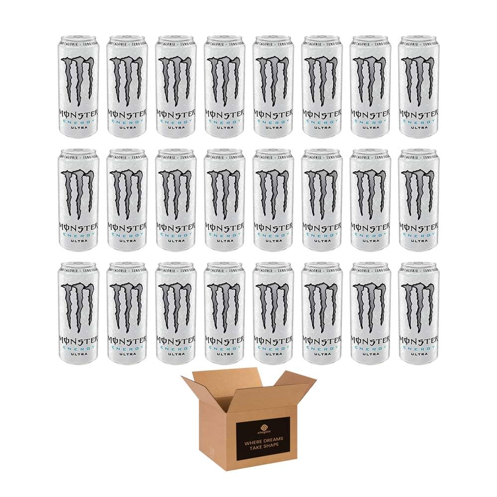 Monster Energy Drink Flavours | Juiced, Zero Sugar, Ultra, Monarch, Fiesta Mango, Strawberry Dreams, VR46, Punch | High Caffeine Sports Energy Drink | 500ml (Pack 24, Ultra White)
