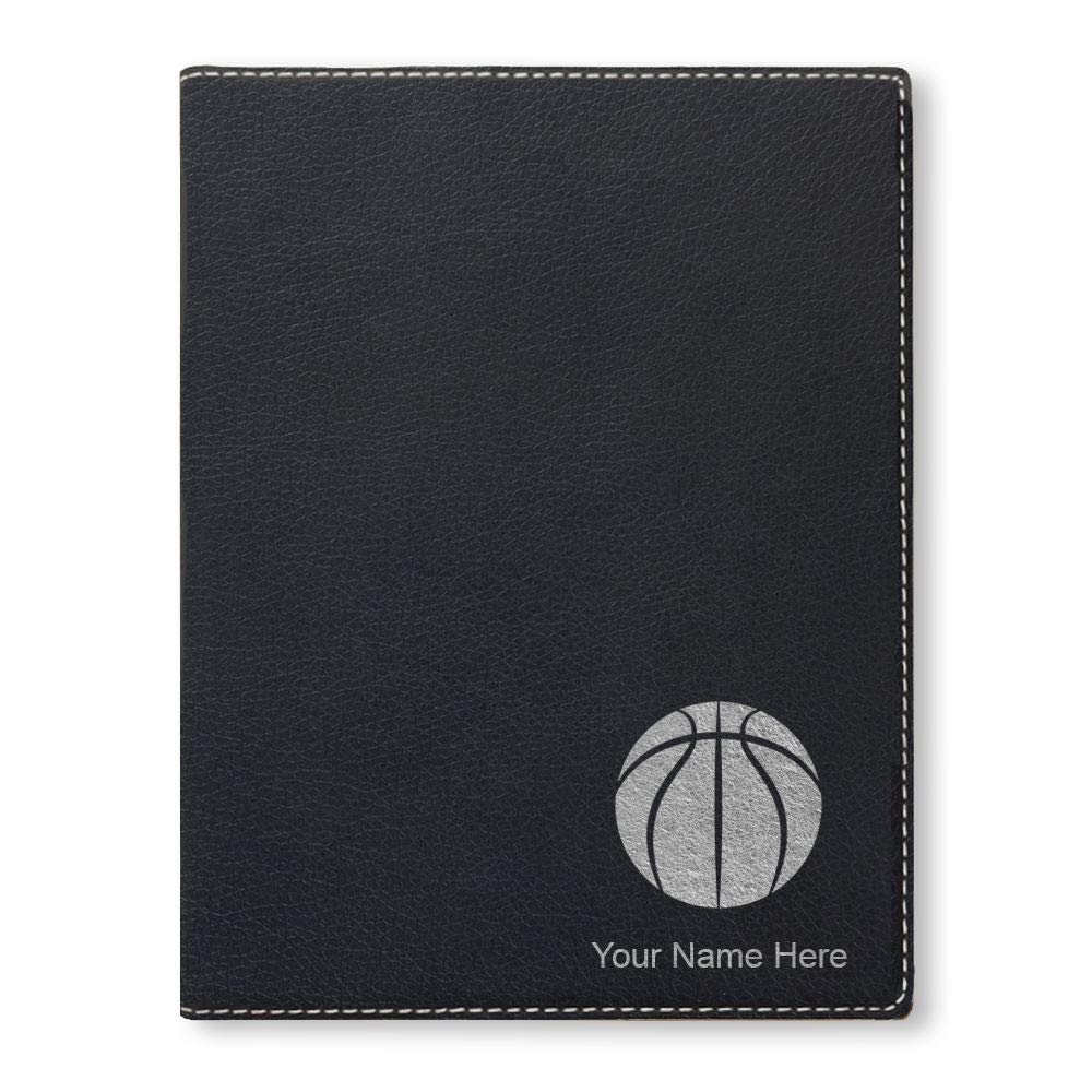 LaserGram Large 9.5" X 12" Portfolio Notepad, Basketball Ball, Personalized Engraving Included (Black with Silver)