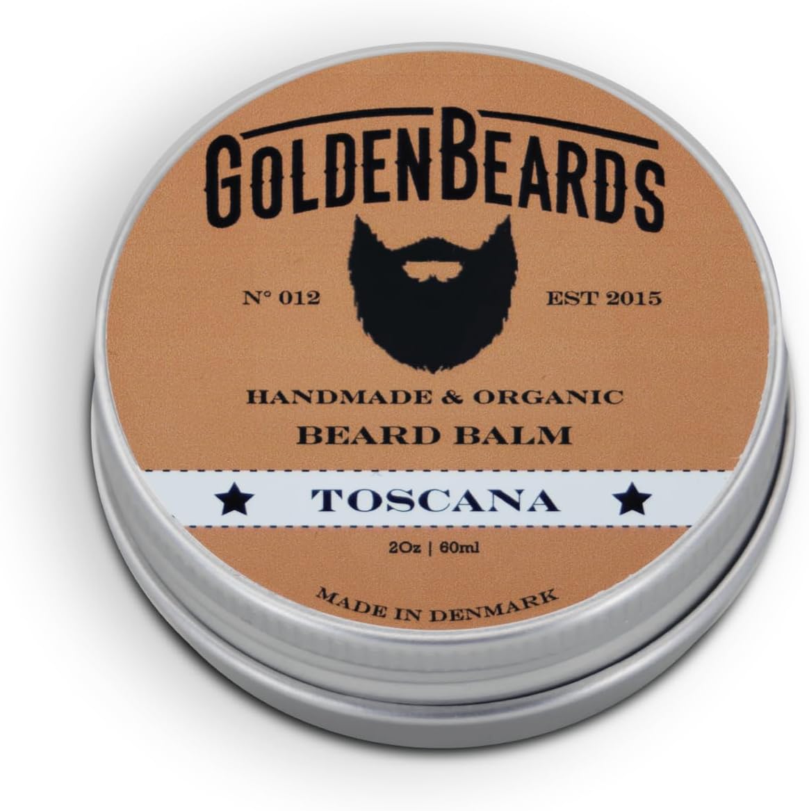 Golden Beards Organic Beard Balm Toscana – Shea, Cocoa & Beeswax Blend with Juniper & Ginger Scent – 60ml Vegan Styling Balm for Beard Softening & Conditioning, Handmade in Denmark.