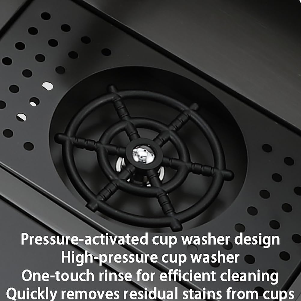 35 * 18 in Black Under-Counter Hidden Bar Sink Handmade Stainless Steel Workstation Sink Bar Prep Sink with Pull-Out Faucet And Cover Plate,with Cup Washer for RV,Outdoor,Black,90 * 50 * 22cm