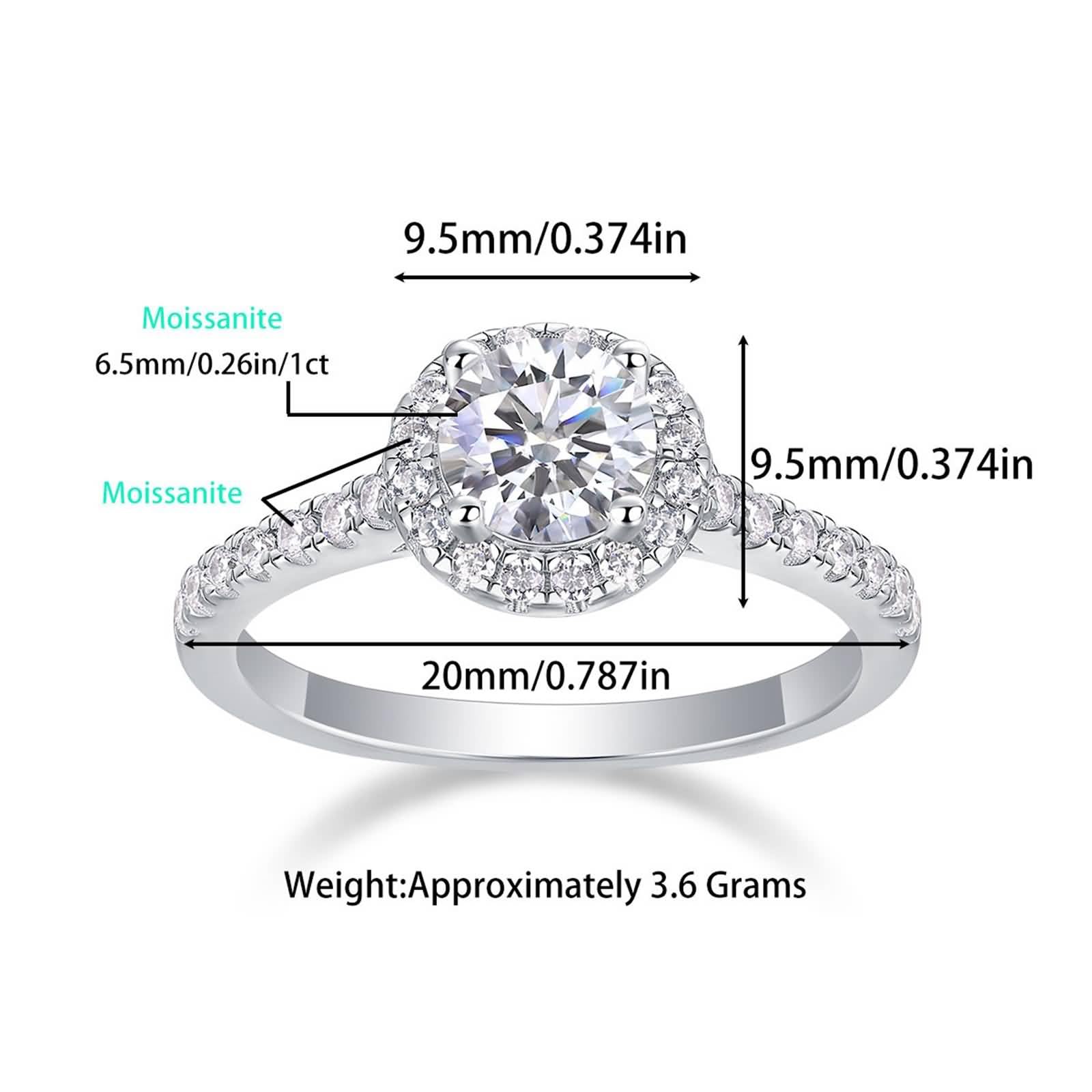 Halo Obrączki ślubne z białego złota 750 dla kobiet z 1 ct moissanit, pierścionki zaręczynowe damskie, 9K/14K/18K białe złoto/Pt950 platyna, rozmiar 47 (15,0)-65 (20,7)