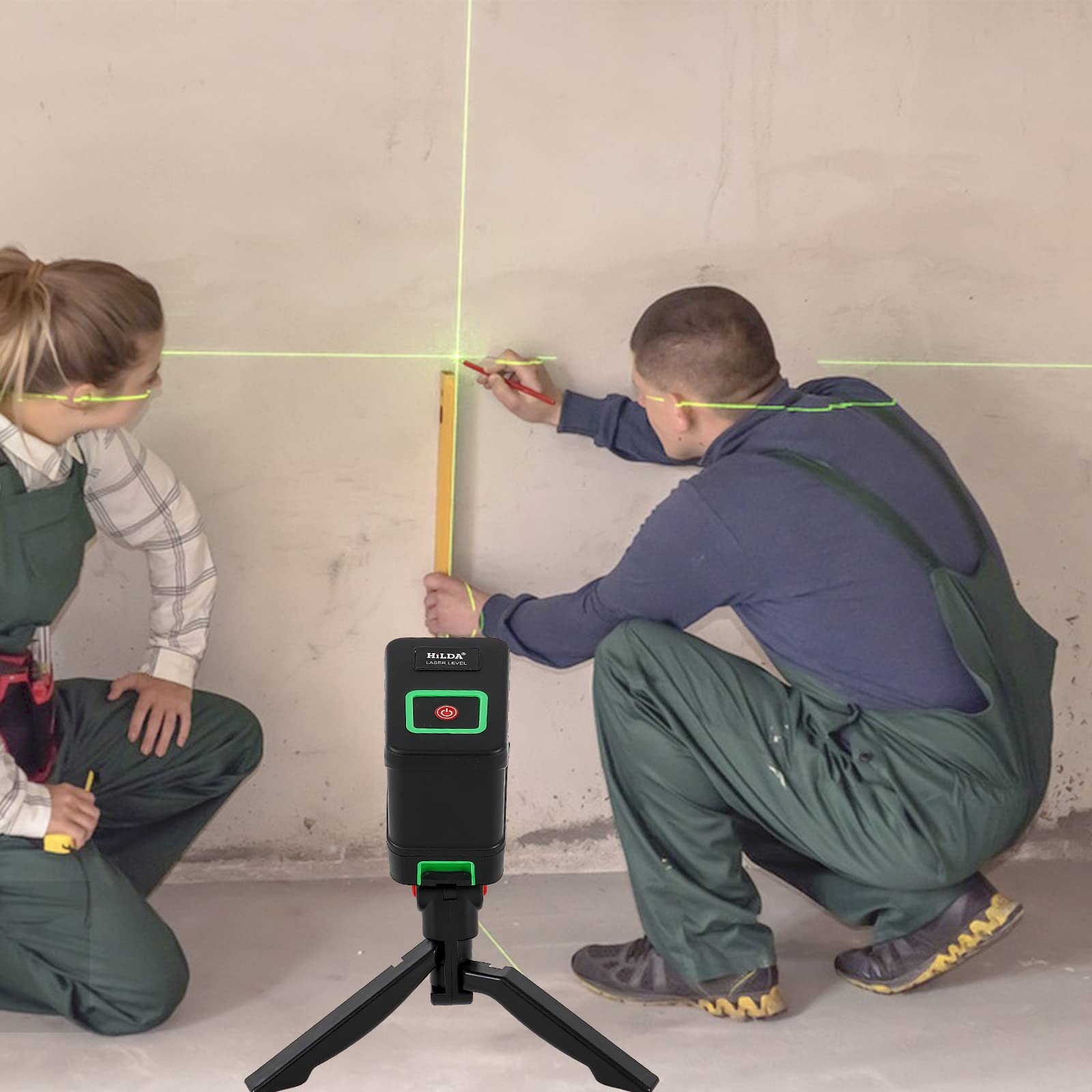 Livella Laser Autolivellante a Croce Linea Verde Orizzontale e Verticale con Supporto Magnetico Borsa Portatile e Treppiede (Batterie Incluse)