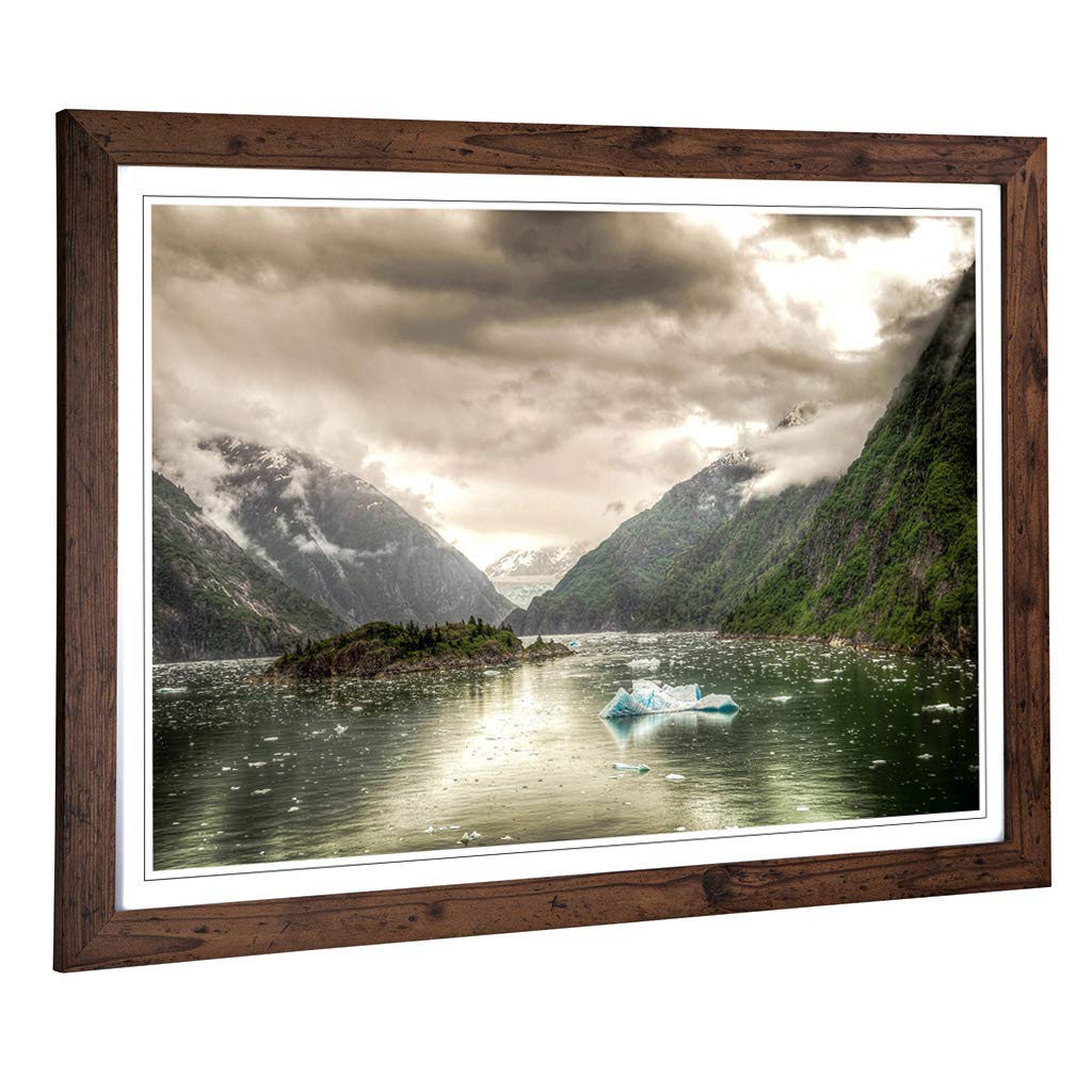 Big Box Art Framed Print of Landscape Alaska Lake & Mountains (3) Design | Wall Art Picture | Home Decor for Kitchen, Living Room, Bedroom, Hallway, Walnut, A2 / 24.5x18 Inch / 62x45cm