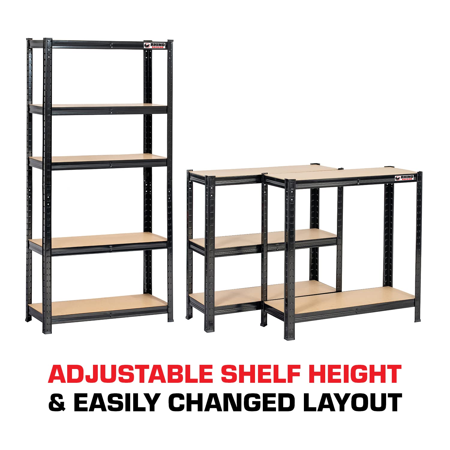 Rhino Racking Schwerlast-Garagenregal - 5-stöckige Stahlregale, Steckregale, Industrieregal, Schwarz, 200 kg pro Ebene, 150 x 75 x 30 cm