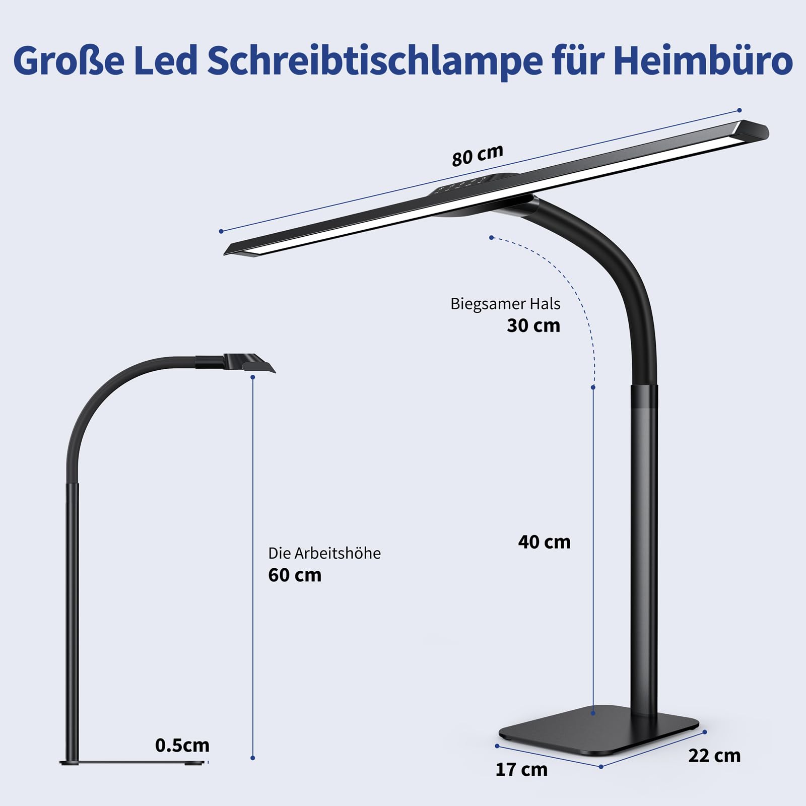 Kary Lámpara de escritorio LED con base, 24W 80cm 1800Lumen Lámpara de luz diurna regulable ultra brillante con Standfu para oficina, trabajo, diseño, arquitecto, regulación automática