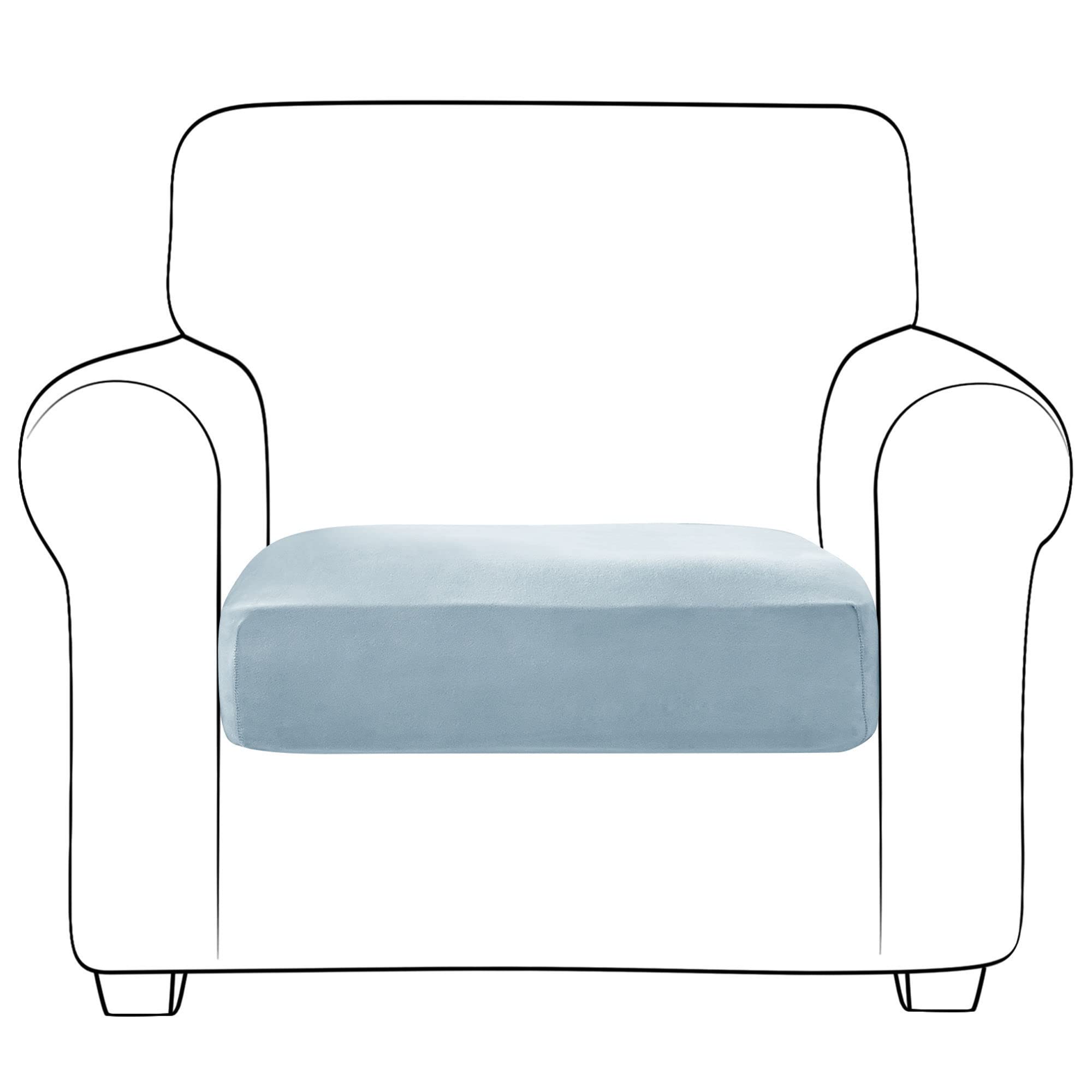 Housse de coussin en velours extensible et douce avec elastique de maintien bleu clair