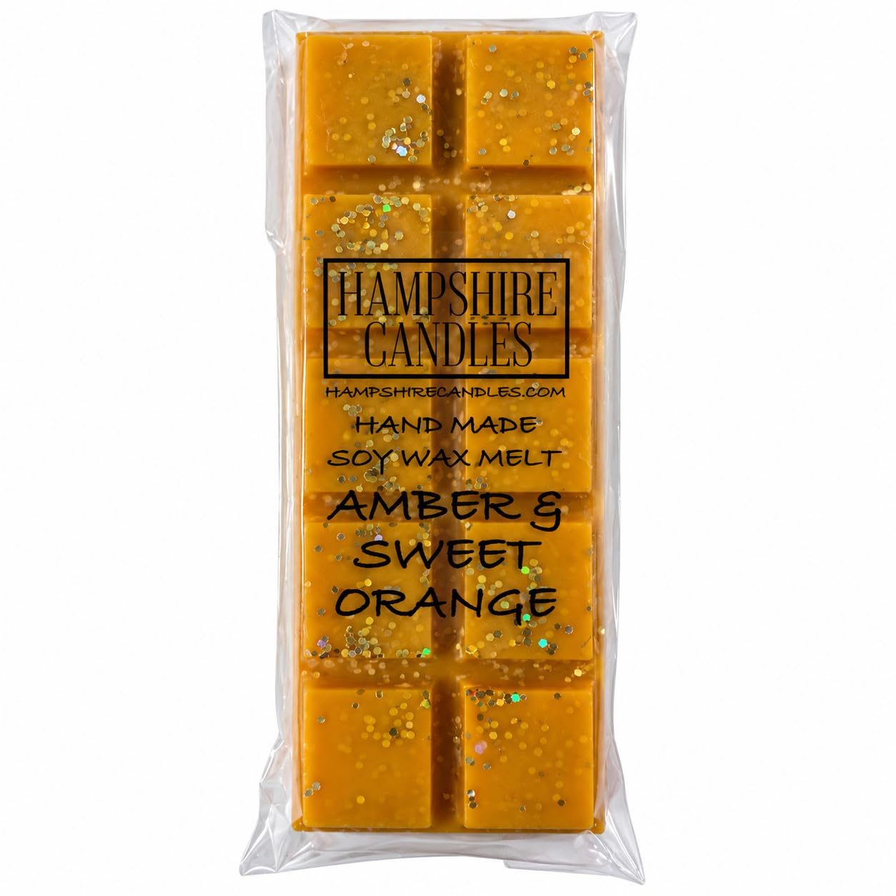 Amber and Sweet Orange Wax Melts | Highly Scented | Soy Wax | Handmade Snap Bar | Warm Citrus Scent with Mandarin, Bergamot, Sandalwood & Musk | Vegan & Cruelty Free | Approx. 50g, Made in Hampshire