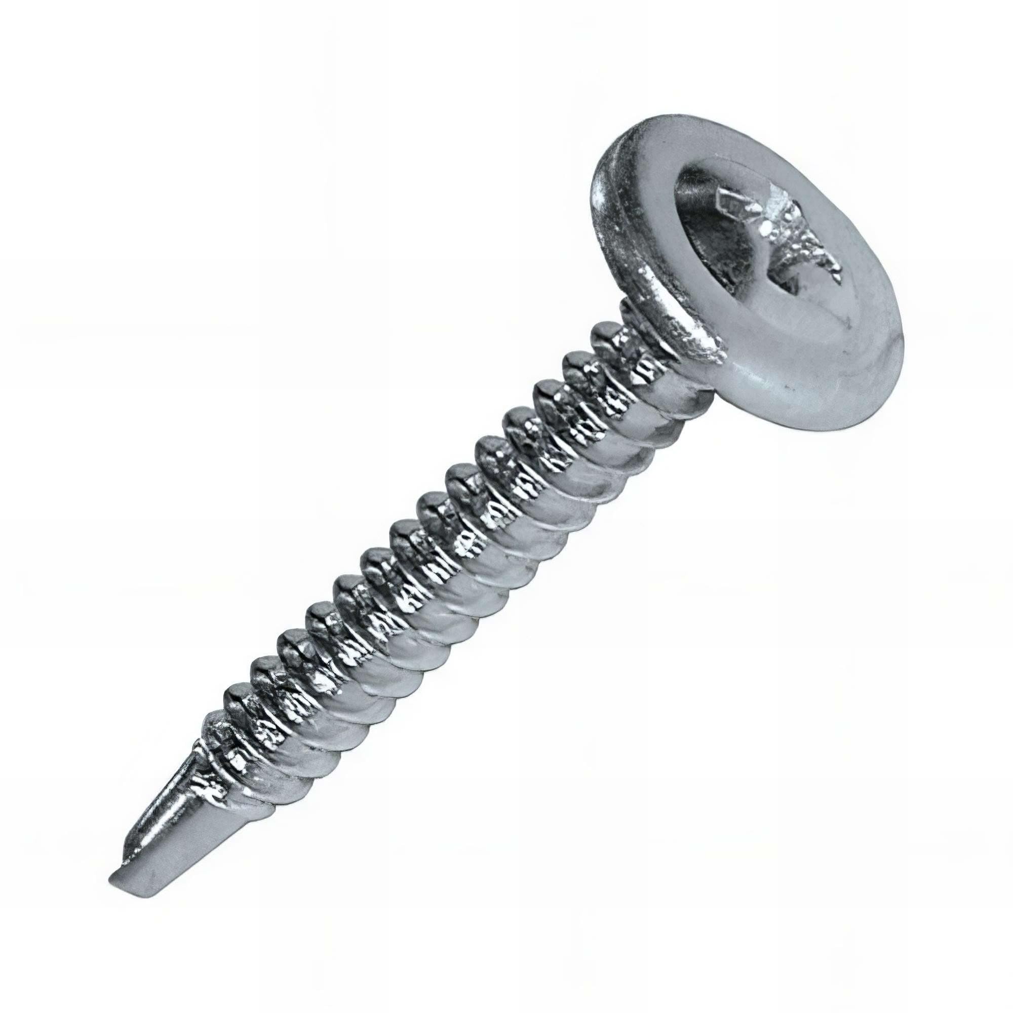 500 Self-Drilling Wide Round Head Screws, White Zinc Plated Steel, PH2-4.2 x 16 mm
