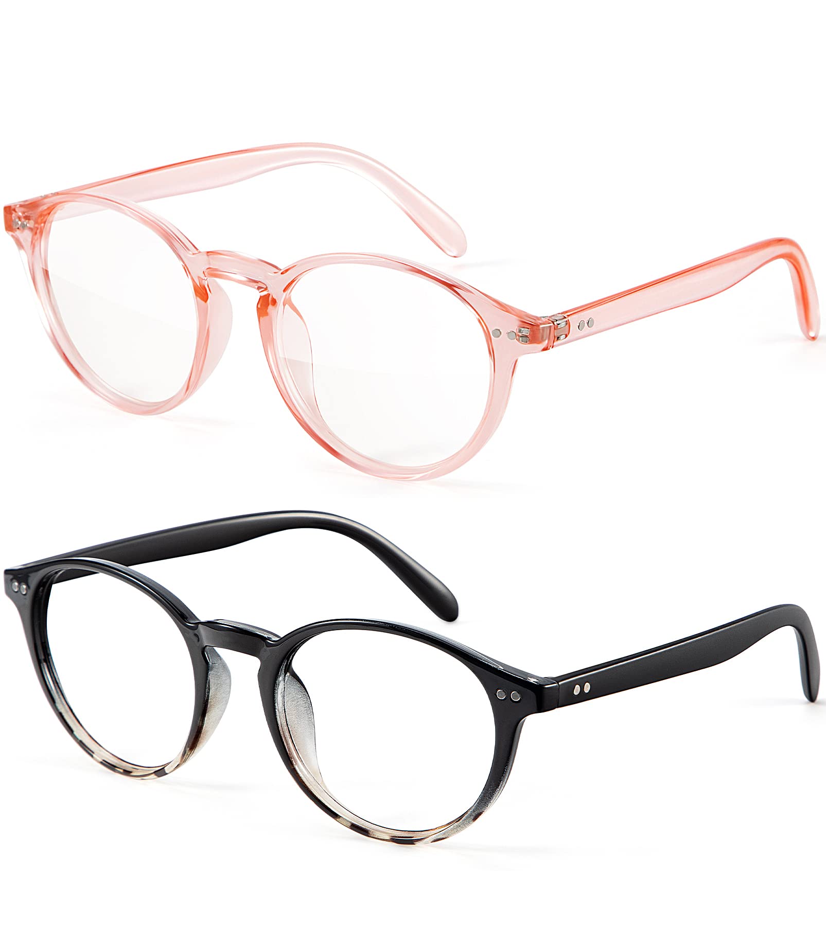 Womens Round Blue Light Blocking Glasses Anti Eye Strain Glasses Clear Lens Computer Eyeglasses with Filter UV Light