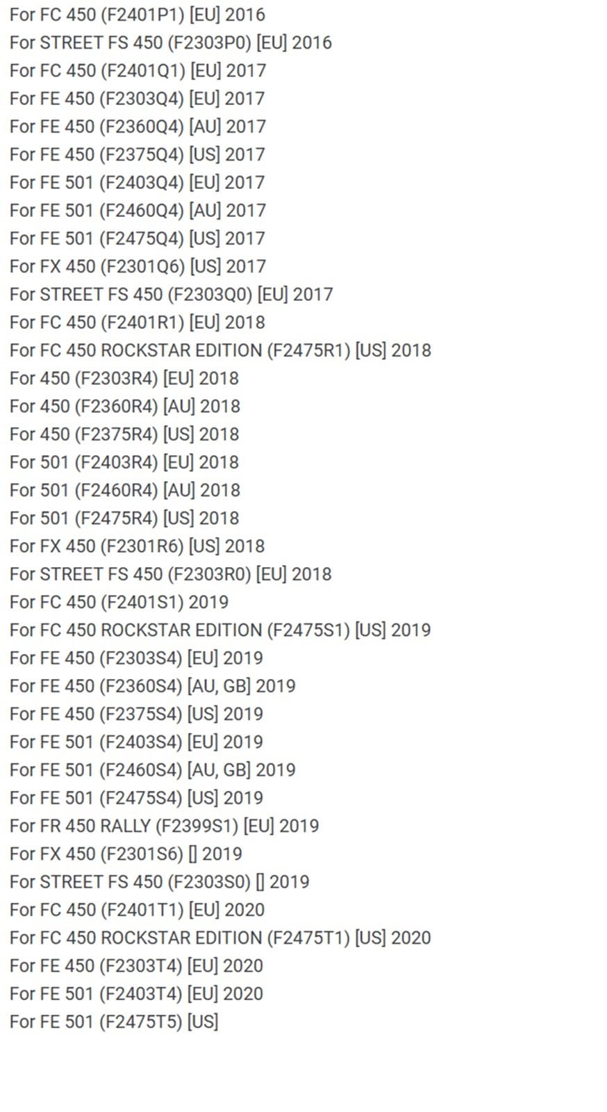 Componenti elettrici del Motore: Motorino d'avviamento per Moto Fuoristrada per FC 450 FE450 FE501 FX450 FS. Sostituisce Il codice OEM: 79440001000