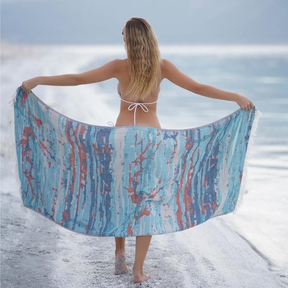 BAGNO MILANO Beach Towels Organic Turkish Cotton Soft, Quick Dry Oversized Turkish Towel Throw Blanket for Beach, Yoga, Spa, Pool (Vega Blue, Beach
