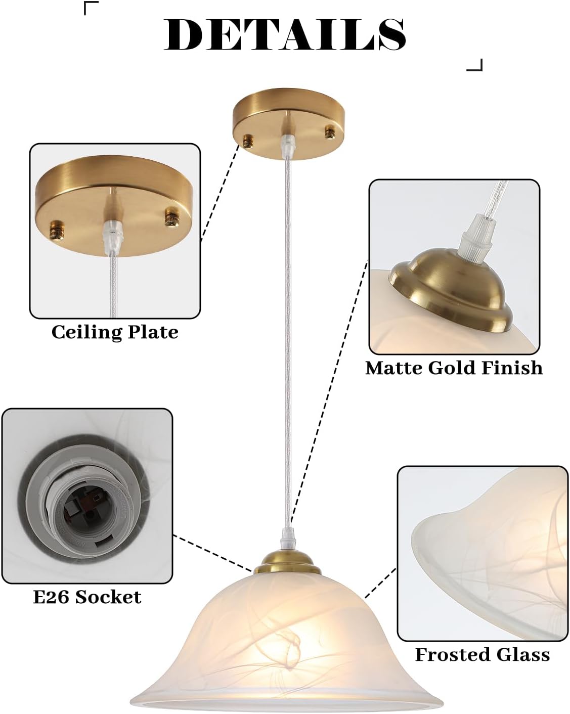 Glass Pendant Lights Kitchen Island, 11.8 Inch Frosted Glass Pendant Light, Gold Pendant Light 2-Pack, Kitchen Pendant Lights for Kitchen Island, Dining Room, Bar, Cafe