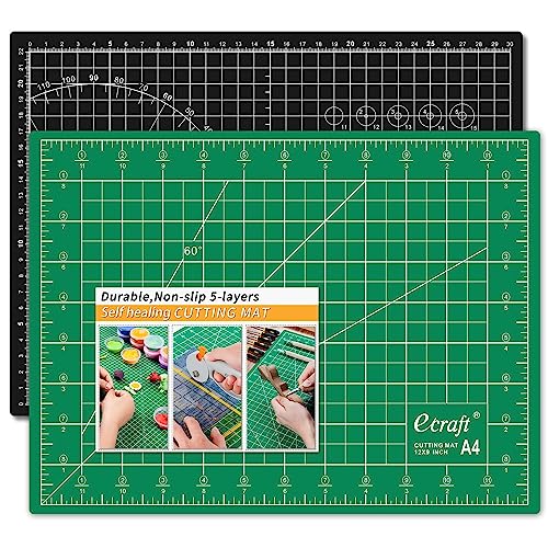 Ecraft Self Healing Sewing Mat - 9" X 12" Double Sided 5-Ply Cutting Mat For Craft, Sewing, Fabric,Quilting,Scrapbooking Project - Rotary Board Mats In Green/Black #TOP4