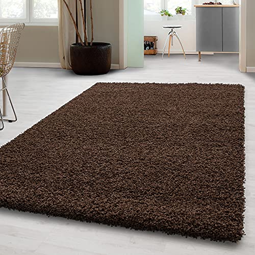 Carpetsale24 Shaggy Hochflor Teppich Läufer Flur 80 x 250 cm Braun Modern - Teppich Flauschig,...