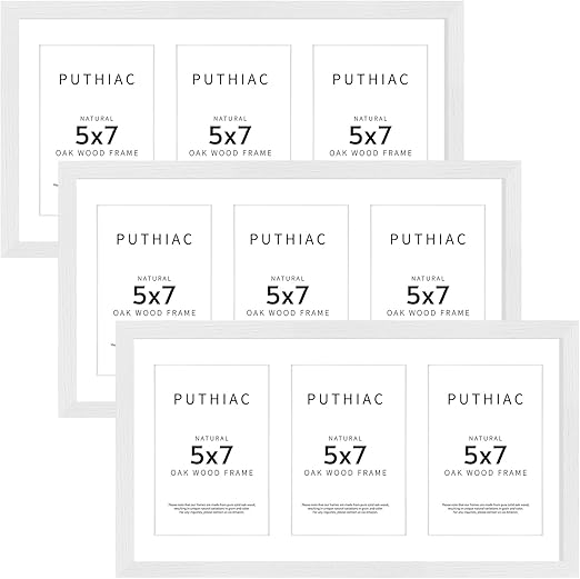 9x18 Oak Wood Picture Frame - 9x18 Photo Frame with Mat Display 3Pcs 5x7 Photos, 5x7 Picture Frame Wood, Natural Solid Wooden Picture Frames for Wall Art Photo and Prints(3 Pack, White)