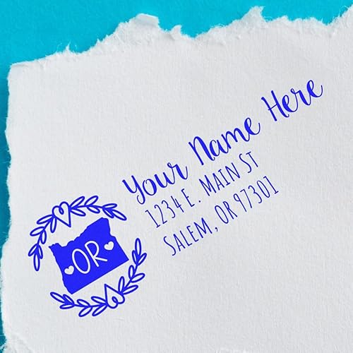 Miniatura 229 de State Love - Sello de dirección autoentintado para Texas, caja rosa, púrpura o negra, impresiones limpias y nítidas, diseño rectangular, tamaño 7/8