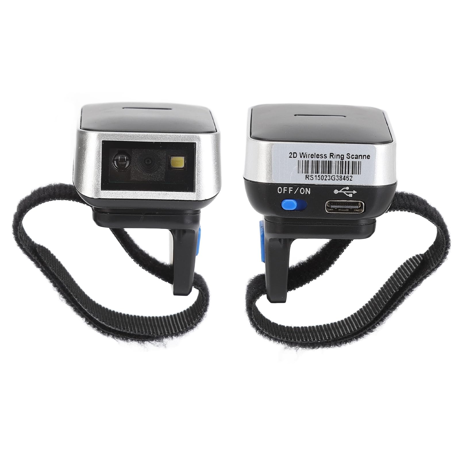 Gonetre Escáner de Código de Barras de Anillo, Lector de Código de Barras de Dedo Portátil Inalámbrico 1D 2D QR con Cabezal Giratorio 180, para Teléfono POS de Computadora