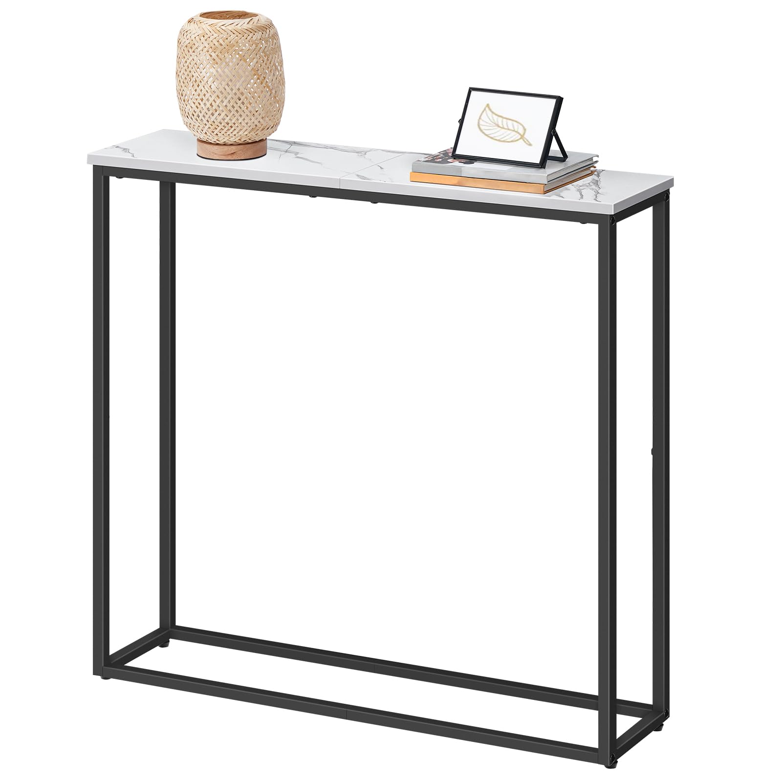 HOOBRO Console Meuble, Table Console Fine de 75 cm, Bout de Canapé, Table d’Entrée, pour Couloir, Salon, Chambre, Hall, Escalier, Blanc Marbré EBM76XG01