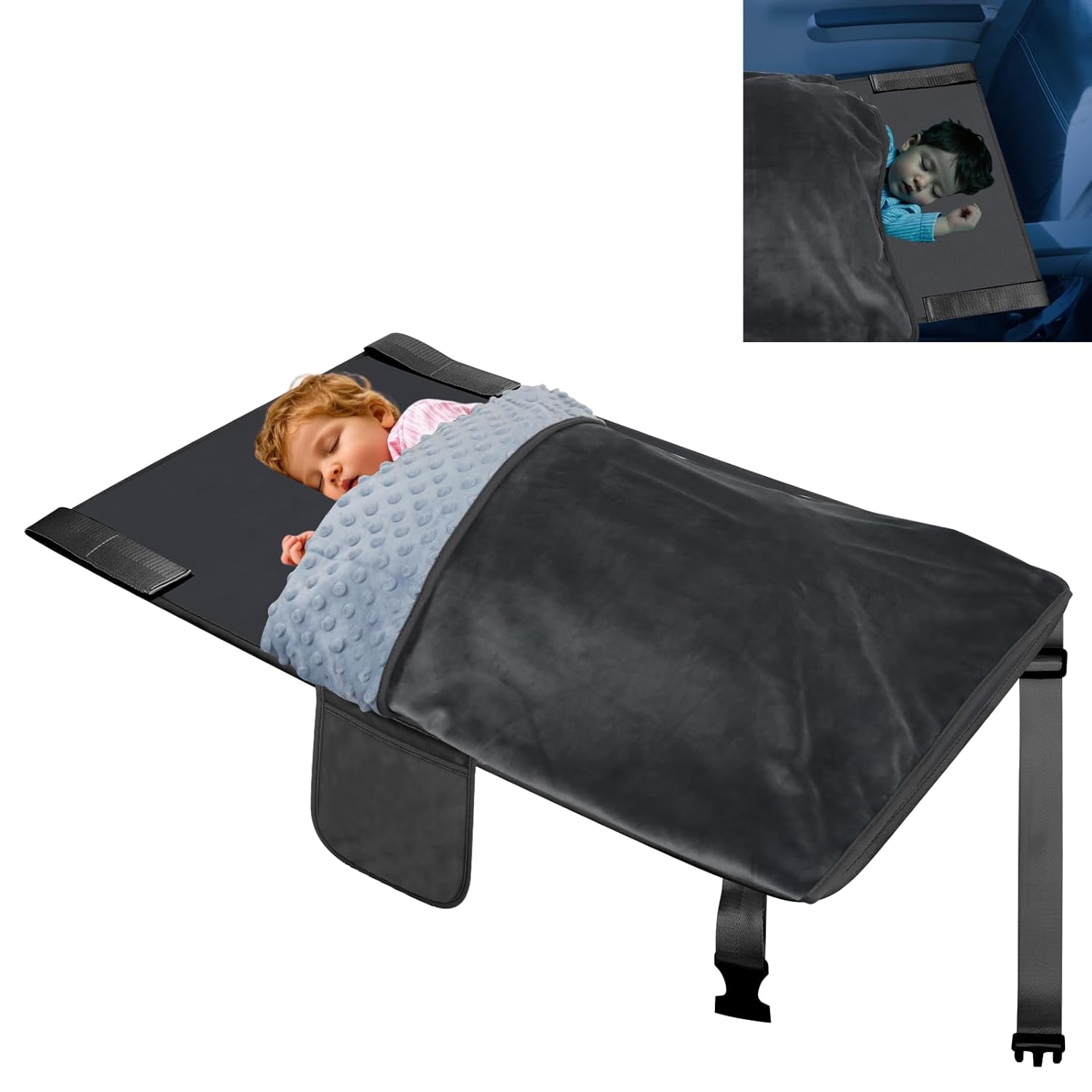 Airplane Bed for Toddler with Blanket, Airplane Seat Extender for Kids, Baby Airplane Travel Essentials, Grey