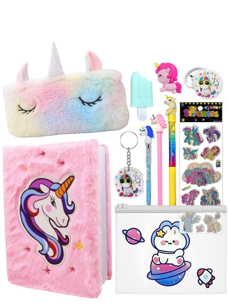 Le Delite Unicorn Fur Diary For Girls Pack Of 10 Items Furry Notebook With Fur Pencil Pouch,Pen-Bullet Pencil,Eraser,Folder Pouch,Stickers,Keychain,Badge,Perfect Unicorn Combo Gift (Multicolor) (B0C49R4XXL) Amazon Price History, Amazon Price Tracker