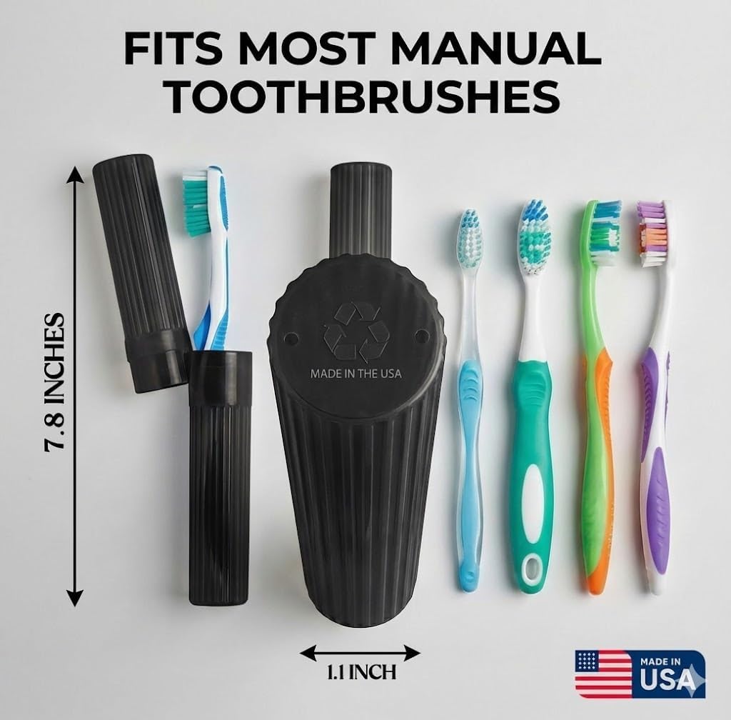 American Comb Toothbrush Holder - Black, Made in USA, with Ventilation Holes, for Toothbrush Covers, Toothbrush Holder, Toothbrush Soft, Durable Design, Hygienic Bathroom Accessory