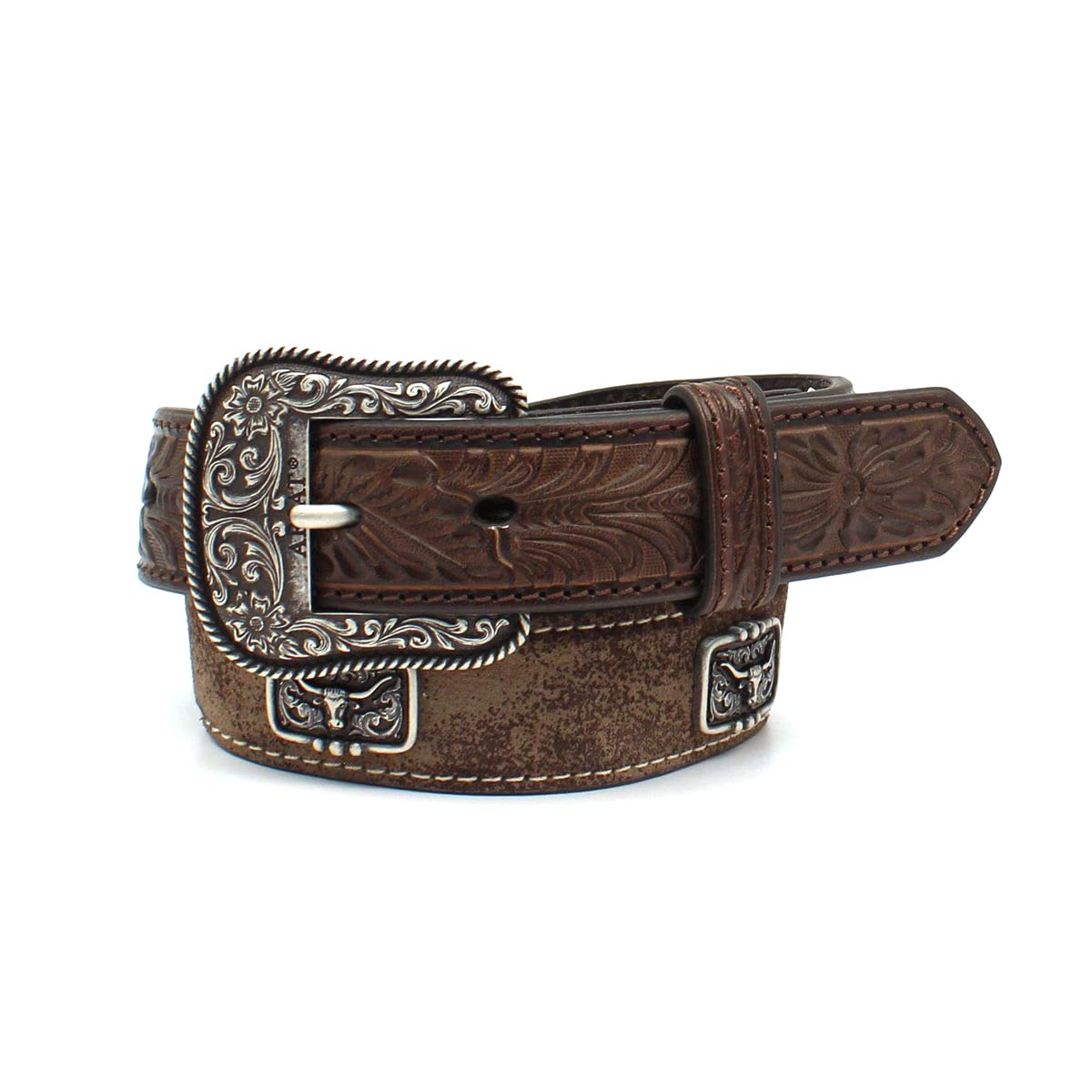 ARIAT Boy's Longhorn Western Belt with Tooled Tabs, 20, Brown