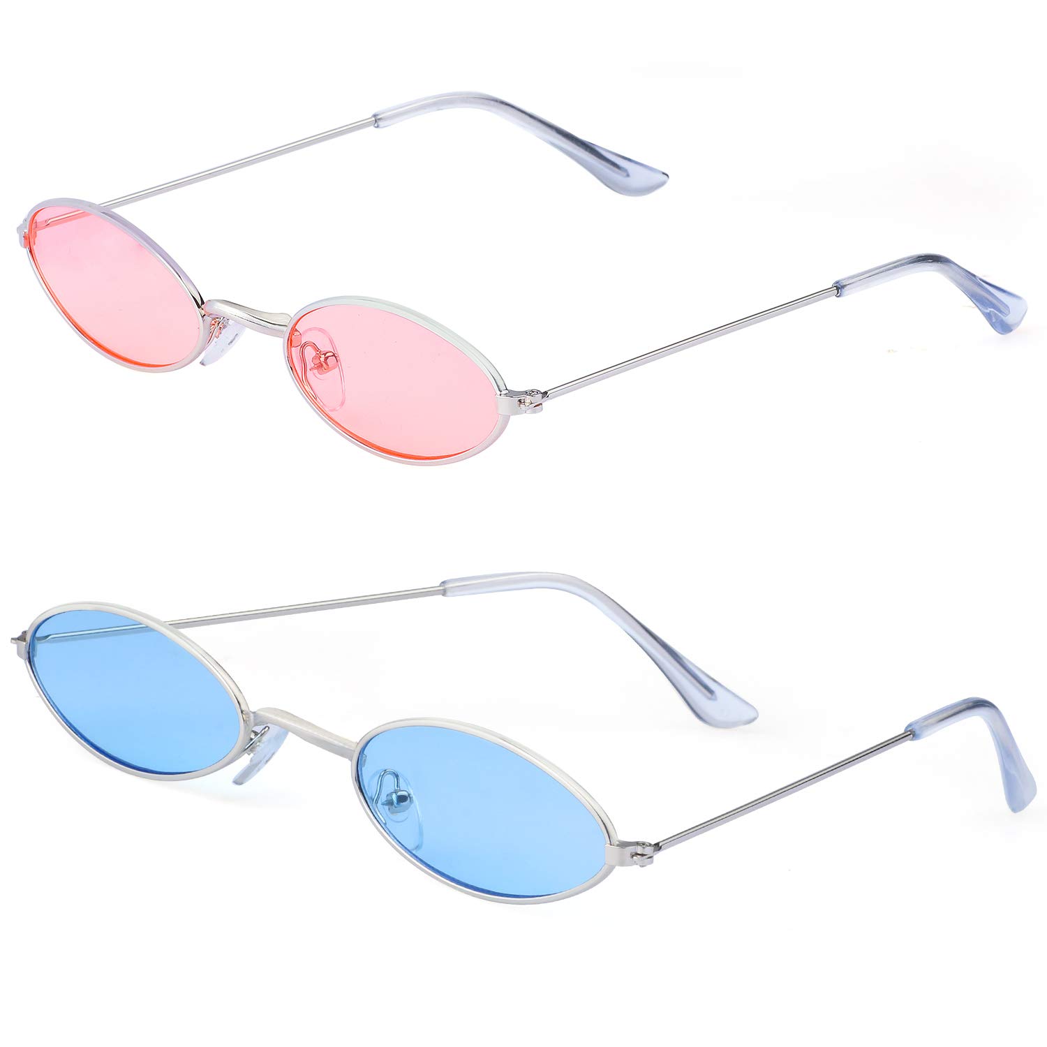 HaichenVintage Small Oval Sunglasses for Women Men Retro Hippie Glasses  Metal Frame Candy Colors
