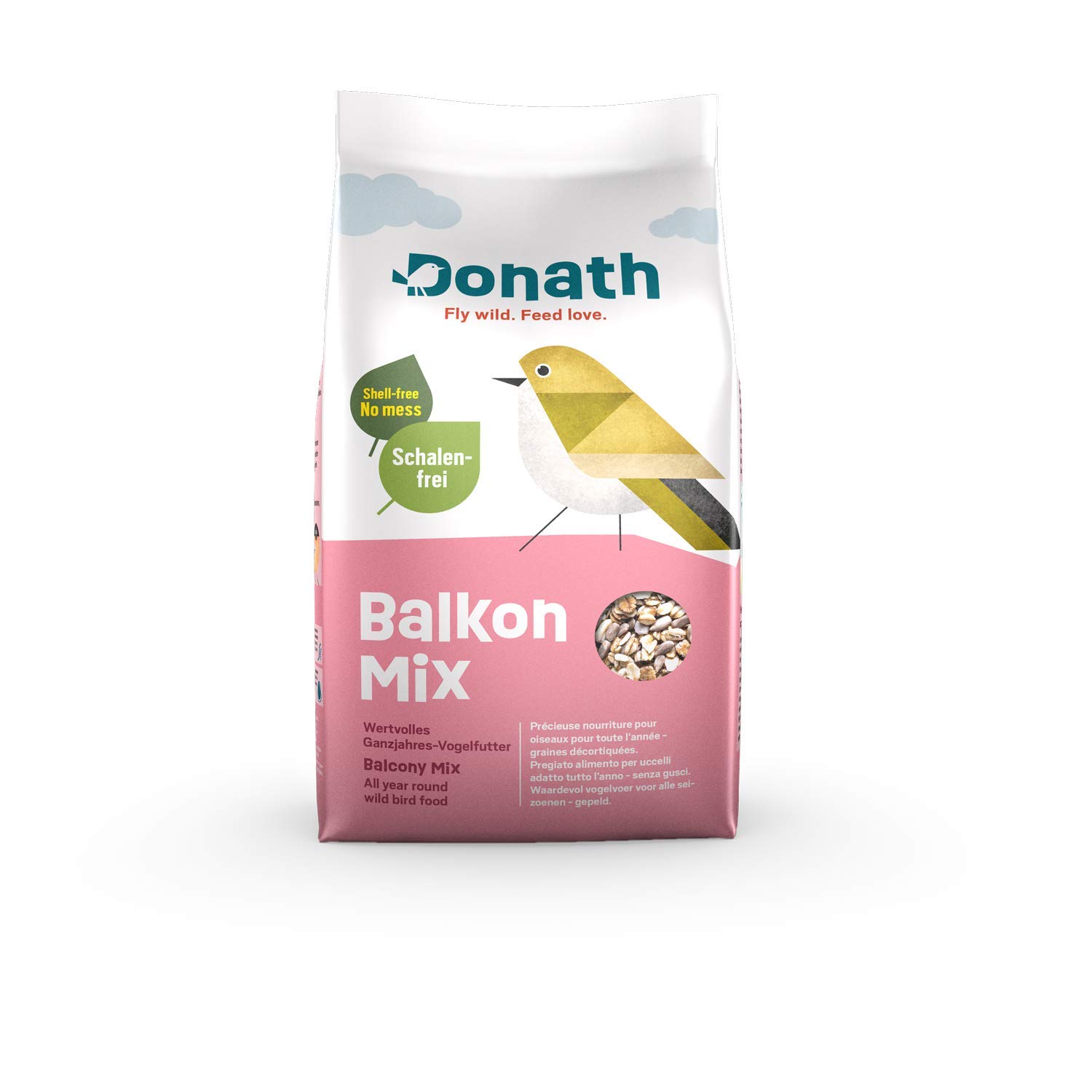 Donath Balkon Mix - schalenfreie Mischung für einen sauberen Balkon - wertvolles Ganzjahres Wildvogelfutter - aus unserer Manufaktur in Süddeutschland - 2 Kg