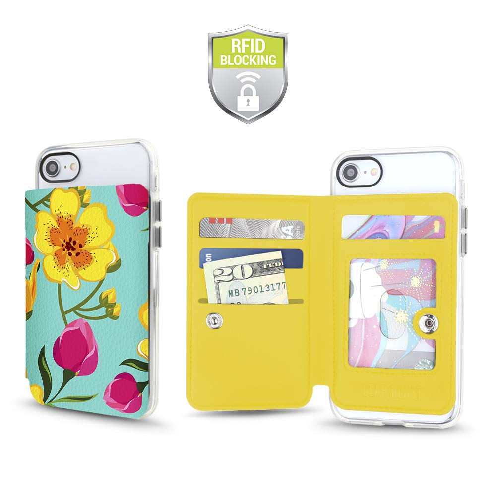 Universal Cell Phone Stick-On Slim Wallet Case w/RFID Compatible w/iPhone, Galaxy & Other Smartphones Features 3M Adhesive, Credit Card Slots, Cash Slot, Transparent ID Pocket CFMW-UNV-FPB