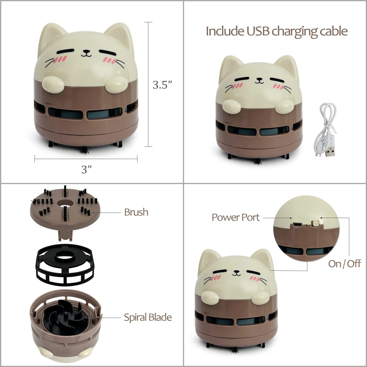 allydrew Mini aspirapolvere portatile USB da tavolo, gatto moka