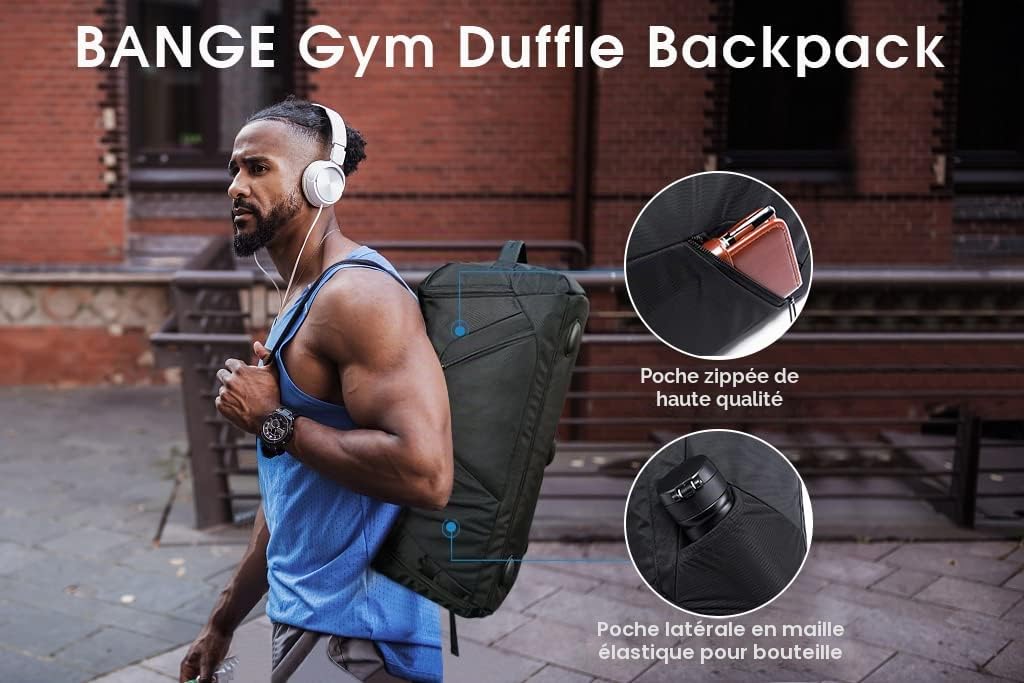 BANGE Sac de Sport pour Homme, Sac à Dos de Sport avec Poche de départ sèche et Humide avec Compartiment à Chaussures, Sac de Sport pour Voyage à Courte Distance pour Homme Femme…