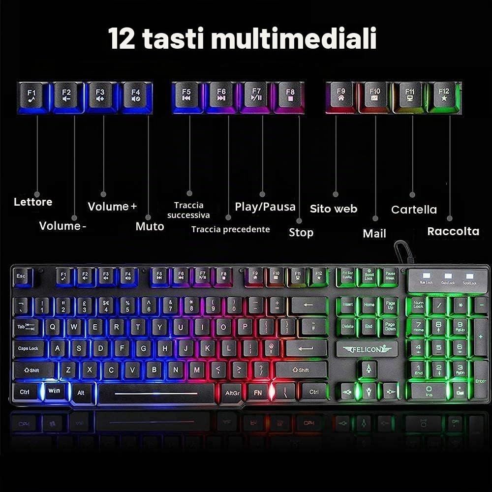 Regno Unito Layout Wired 104 Tasti da gioco Keyboard Tastiera per il mouse Altoparlante per cuffie 5 in 1 Combo con retroilluminazione multi RGB 2400DPI MICE Large Mousepad per PC Mac PS4 Xbox