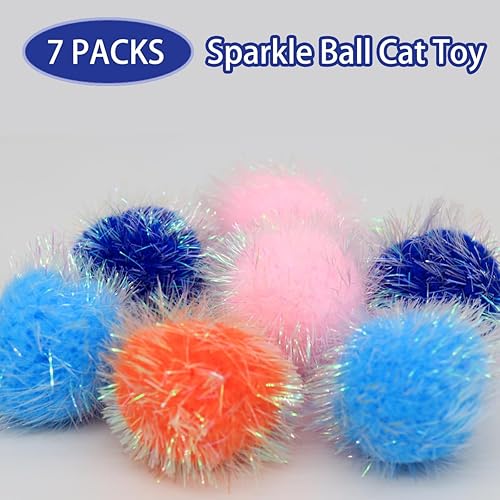 Miniatura 4 de Pelotas de juguete para gatos, pompón de gato, bolas esponjosas brillantes sin campanas, 14 unidades