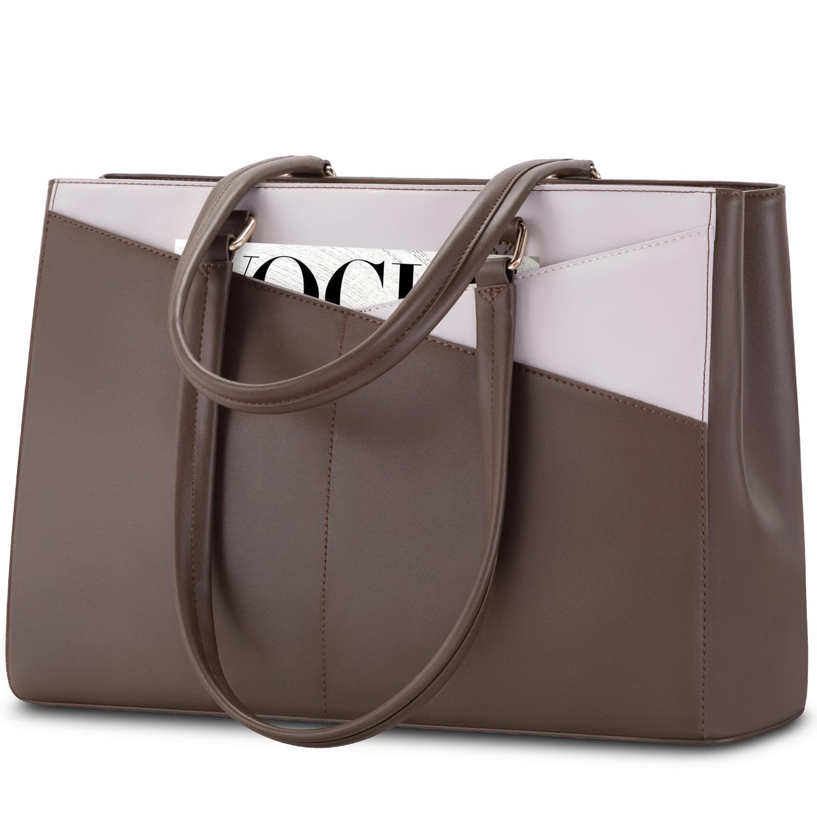 LOVEVOOK Laptop Tote Bag for Women, Office Work Bag Briefcase fit for 15.6 inch Laptop, Large Capacity Teacher Computer Bag Handbag Coffee/Beige