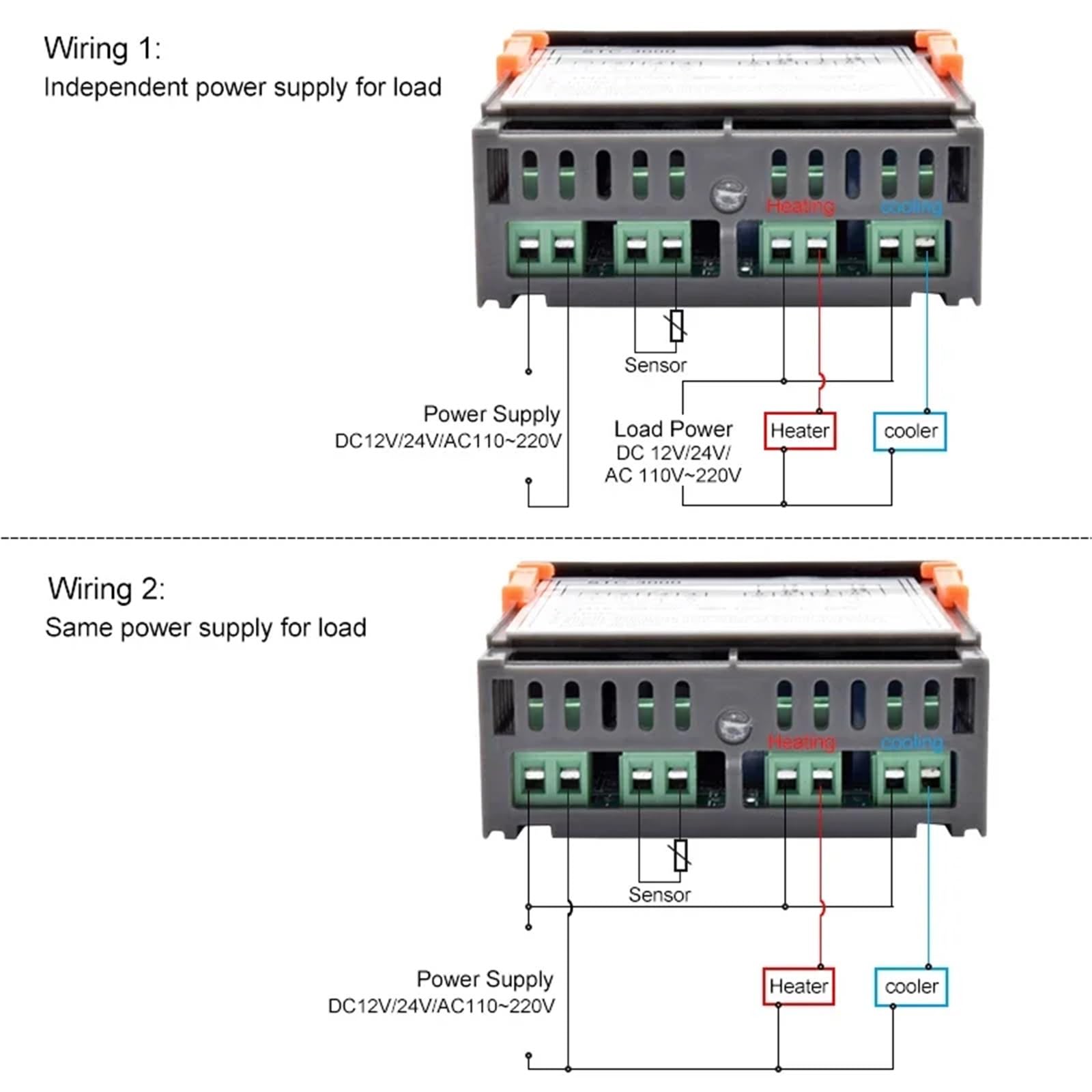 STC-3000 LED cyfrowy mikrokomputerowy regulator temperatury, termostat z wyświetlaczem C/F AC220 V DC12 V ogrzewanie chłodzenie termoregulator (DC 12 V)