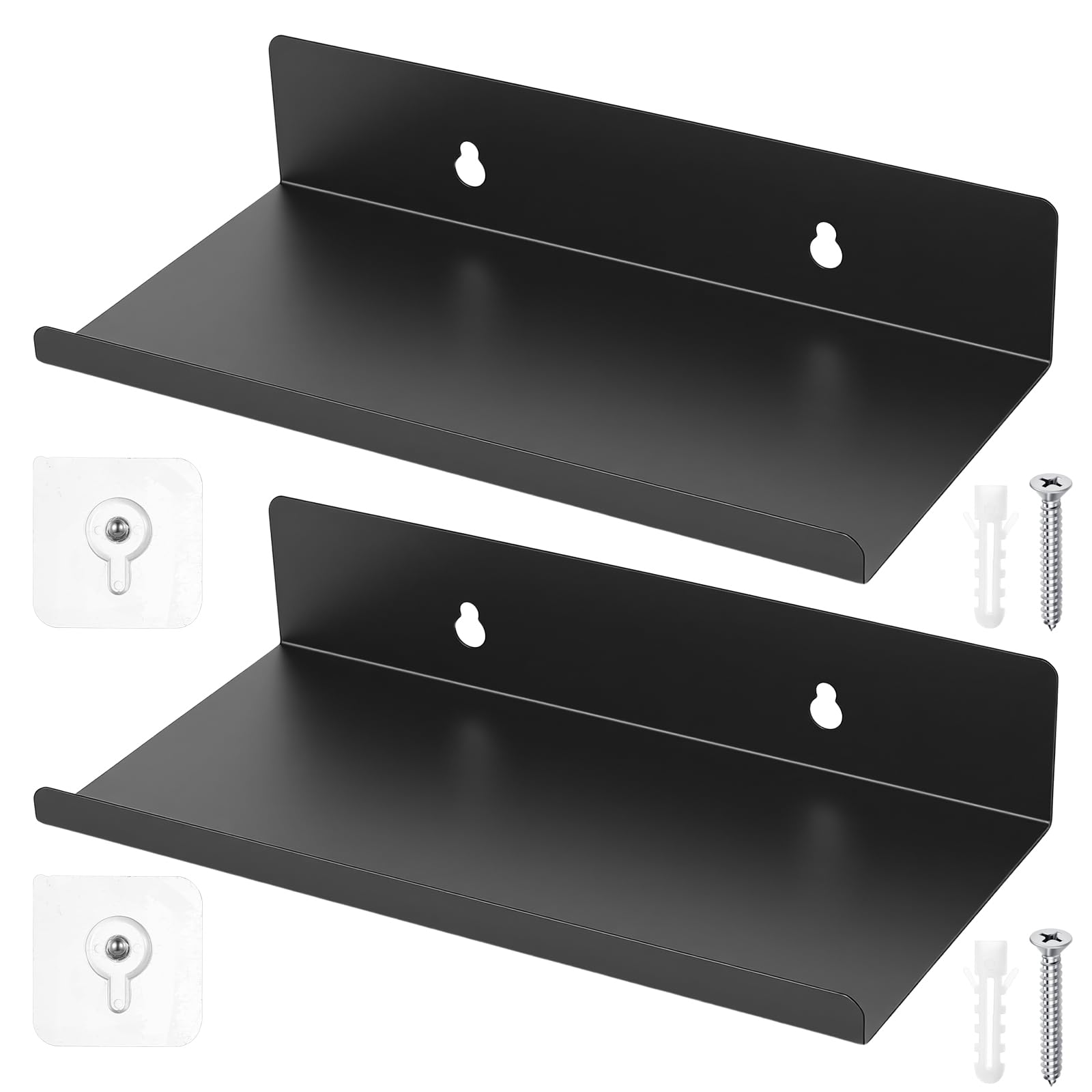 LYIMCHONG 2 Pack Black Metal Wall Shelves, Small Floating Wall Shelves for Photos Bathroom Living Room Kitchen (20x12x4cm)