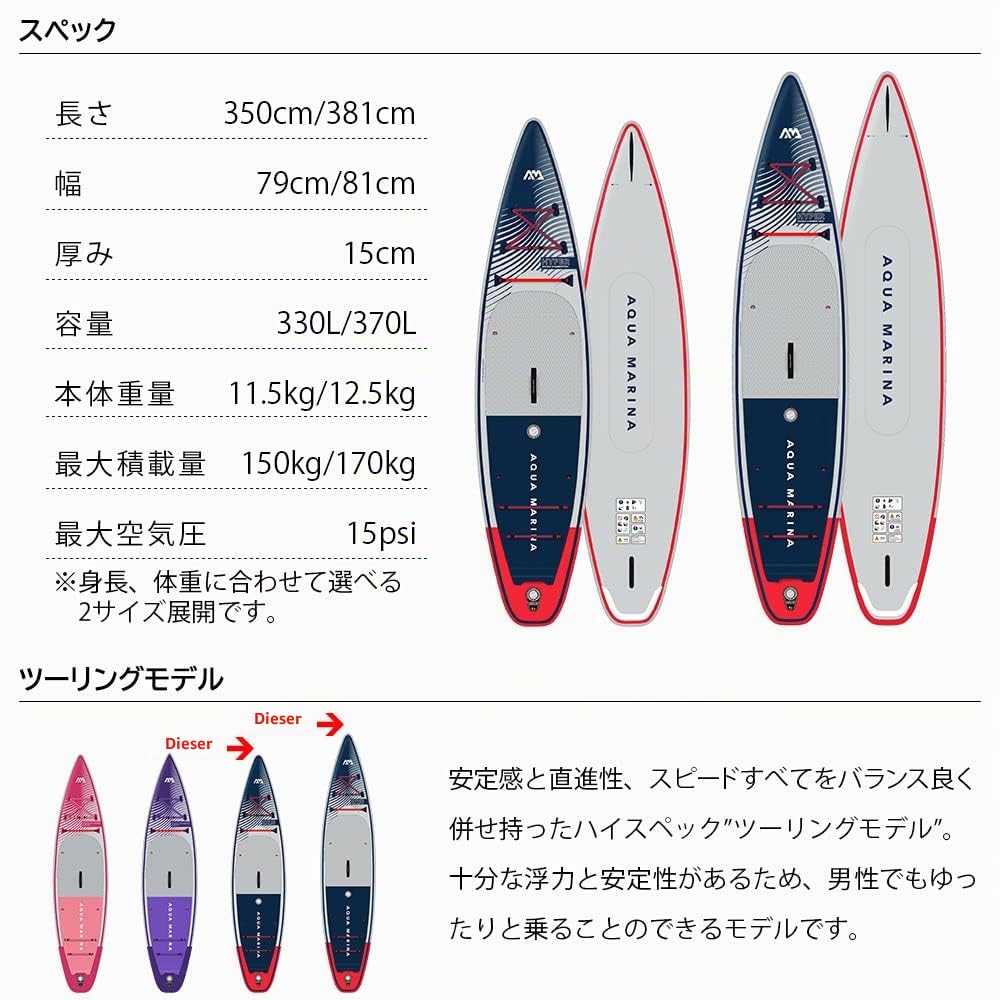 Aqua Marina Hyper Touring 11ft6in Premium Aufblasbares Stand Up Paddle Board (iSUP) Paket, 350cm Länge