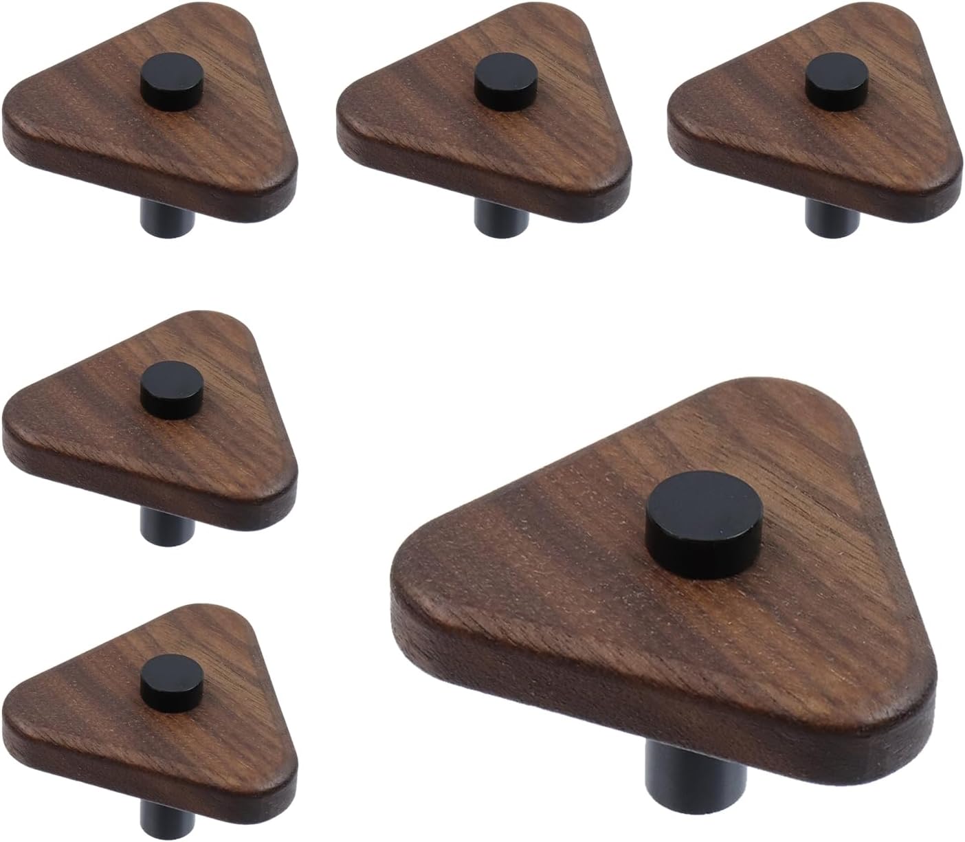 Antrader Walnut Wood Cabinet Knobs,6Pcs Natural Wooden Dresser Drawer Knobs, Triangular Kitchen Cabinet Pulls Handles