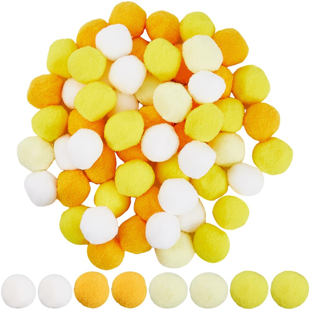 SUNNYCLUE 100Pcs Yellow Pom Pom Balls Poms Poms Bulk 25mm Polyester Multicolor Soft Fluffy Fuzzy Decors Round Small Pompoms Ball for Making DIY Creative Art Crafts Party Home Decorations Supplies